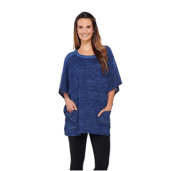 LOGO by Lori Goldstein short sleeve poncho tunic Faux Suede Trim - Picture 1 of 5